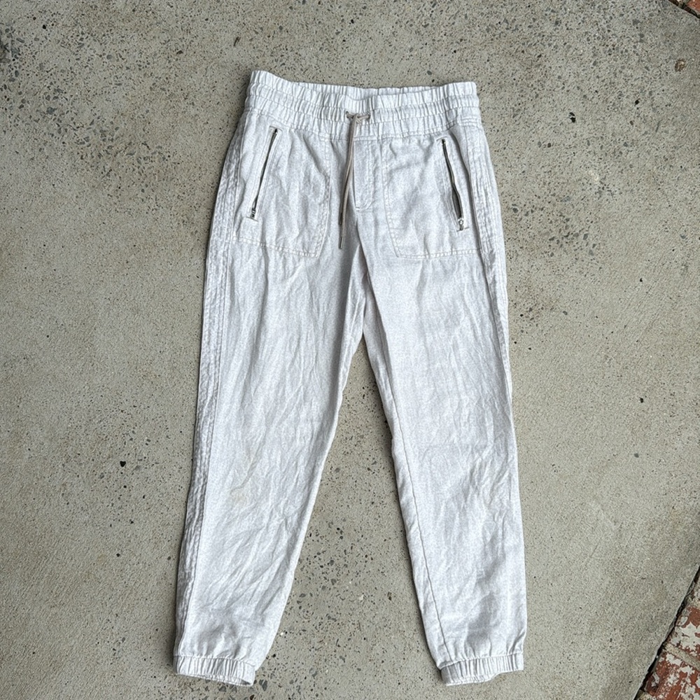 Athleta Leopard Print Cabo Linen Jogger Pants Cream/Tan Size 6 - Picture 2 of 15